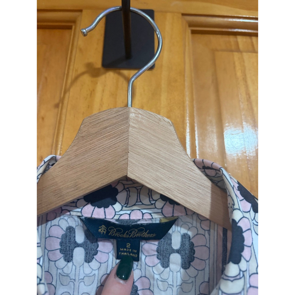 Brooks Brothers Pink Black Floral Shirt Dress Size 2 Cotton Button Front - Picture 2 of 8